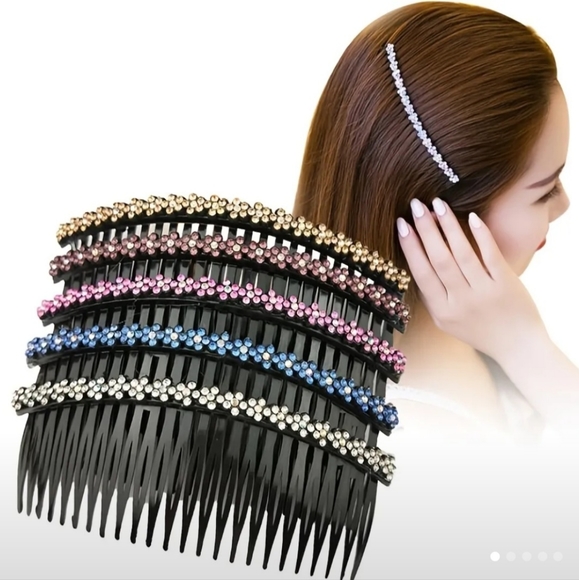 Beautiful 5pc Colorful Crystal Rhinestone Combs/ Hair Pins - Picture 10 of 11